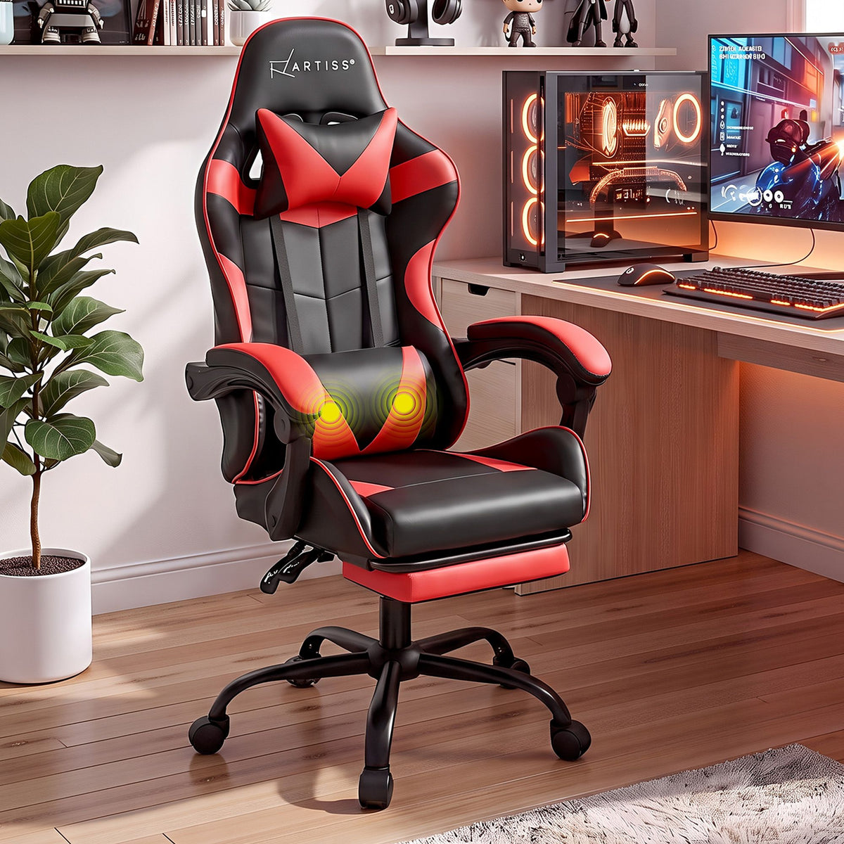 Artiss Red Massage Gaming Office Chair Footrest