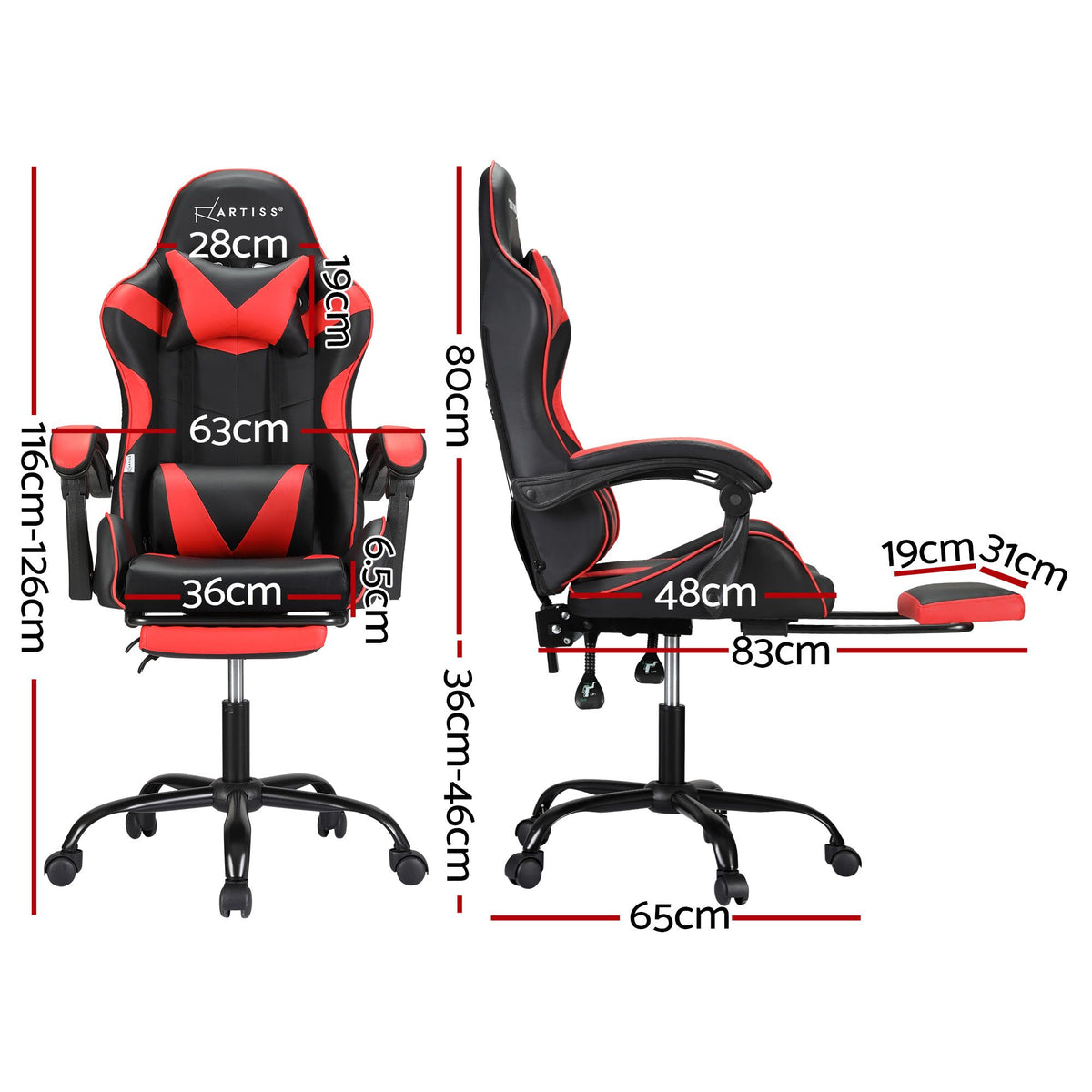 Artiss Red Massage Gaming Office Chair Footrest