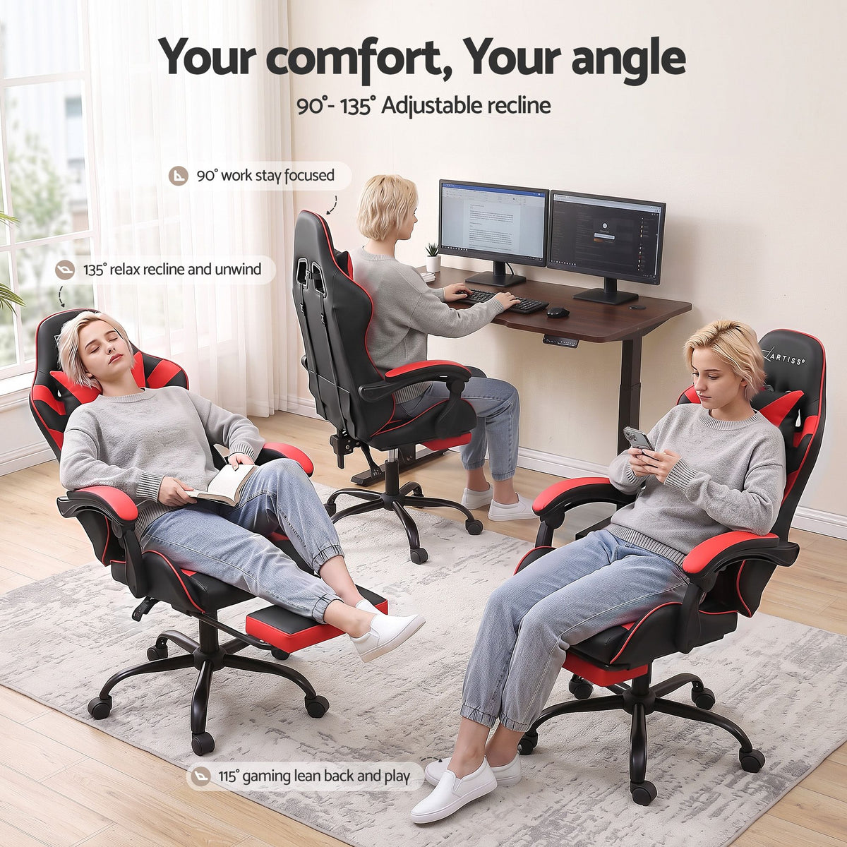 Artiss Red Massage Gaming Office Chair Footrest