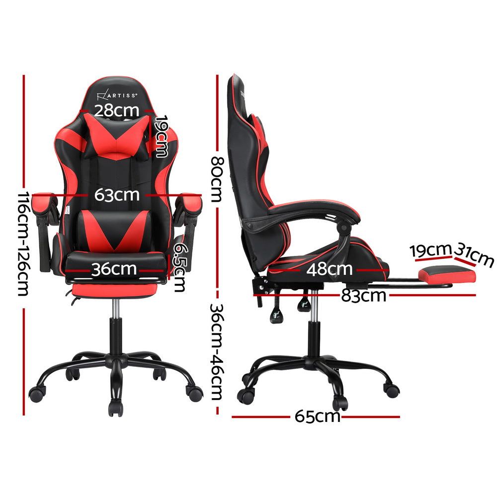 Artiss Red Massage Gaming Office Chair Footrest