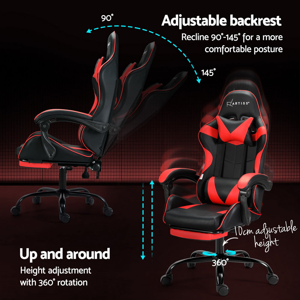 Artiss Red Massage Gaming Office Chair Footrest