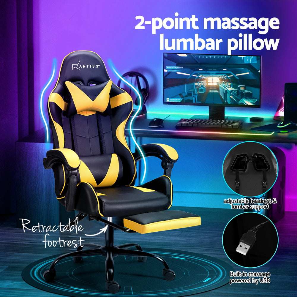 Artiss Gaming Office Chair 2-Point Massage Footrest Yellow