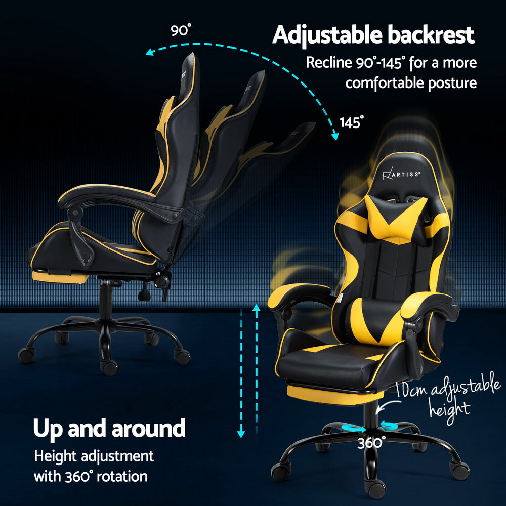 Artiss Gaming Office Chair 2-Point Massage Footrest Yellow