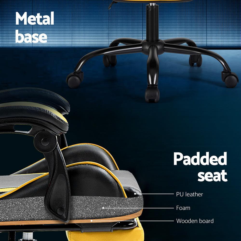 Artiss Gaming Office Chair 2-Point Massage Footrest Yellow