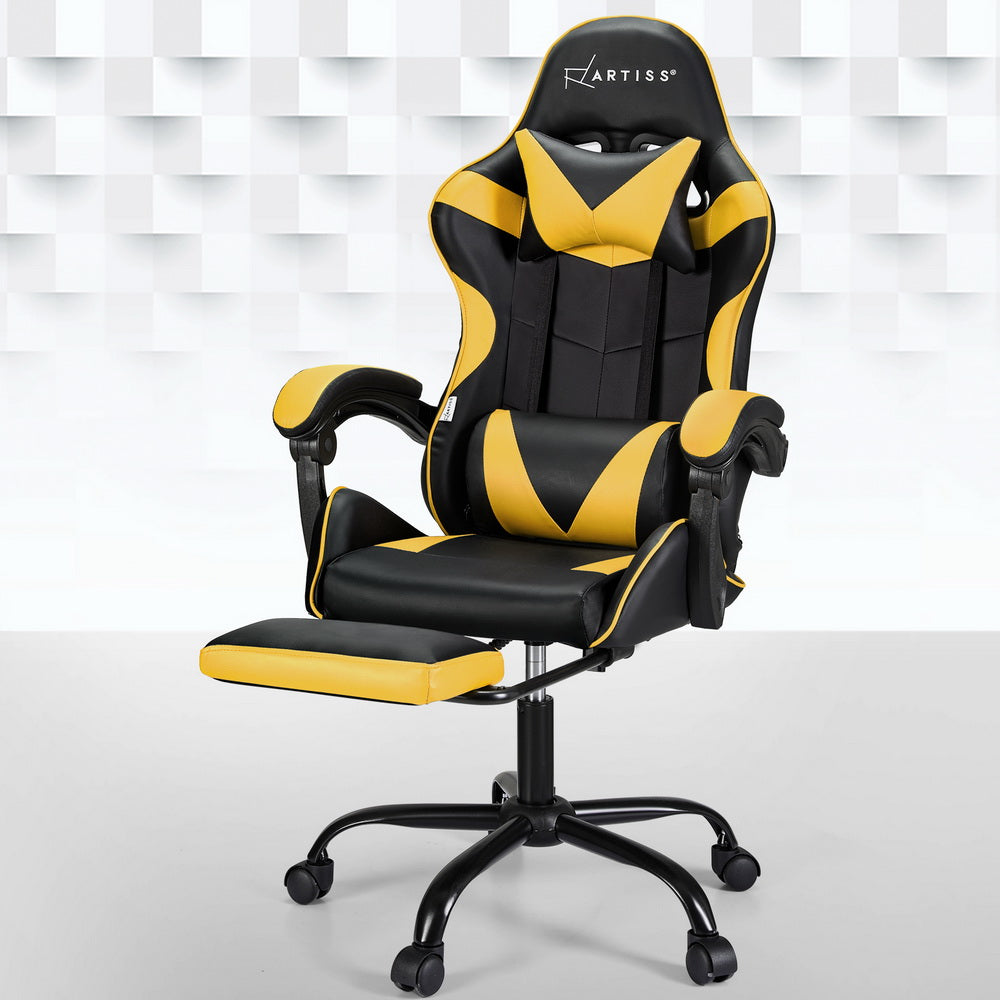 Artiss Gaming Office Chair 2-Point Massage Footrest Yellow