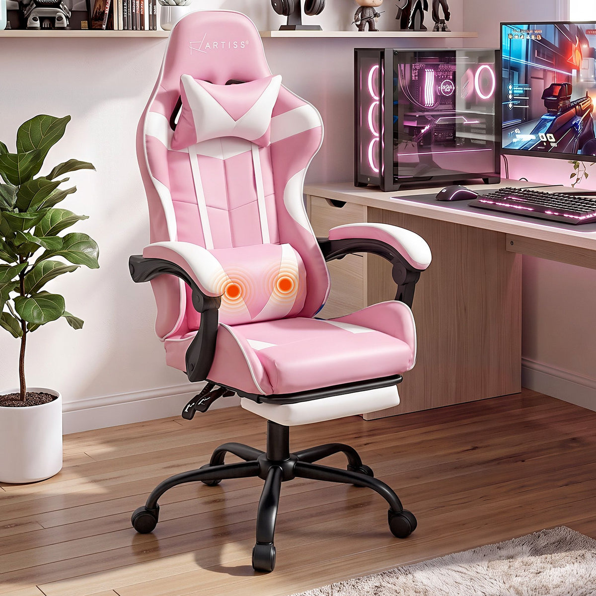 Artiss 2 Point Massage Gaming Office Chair Pink