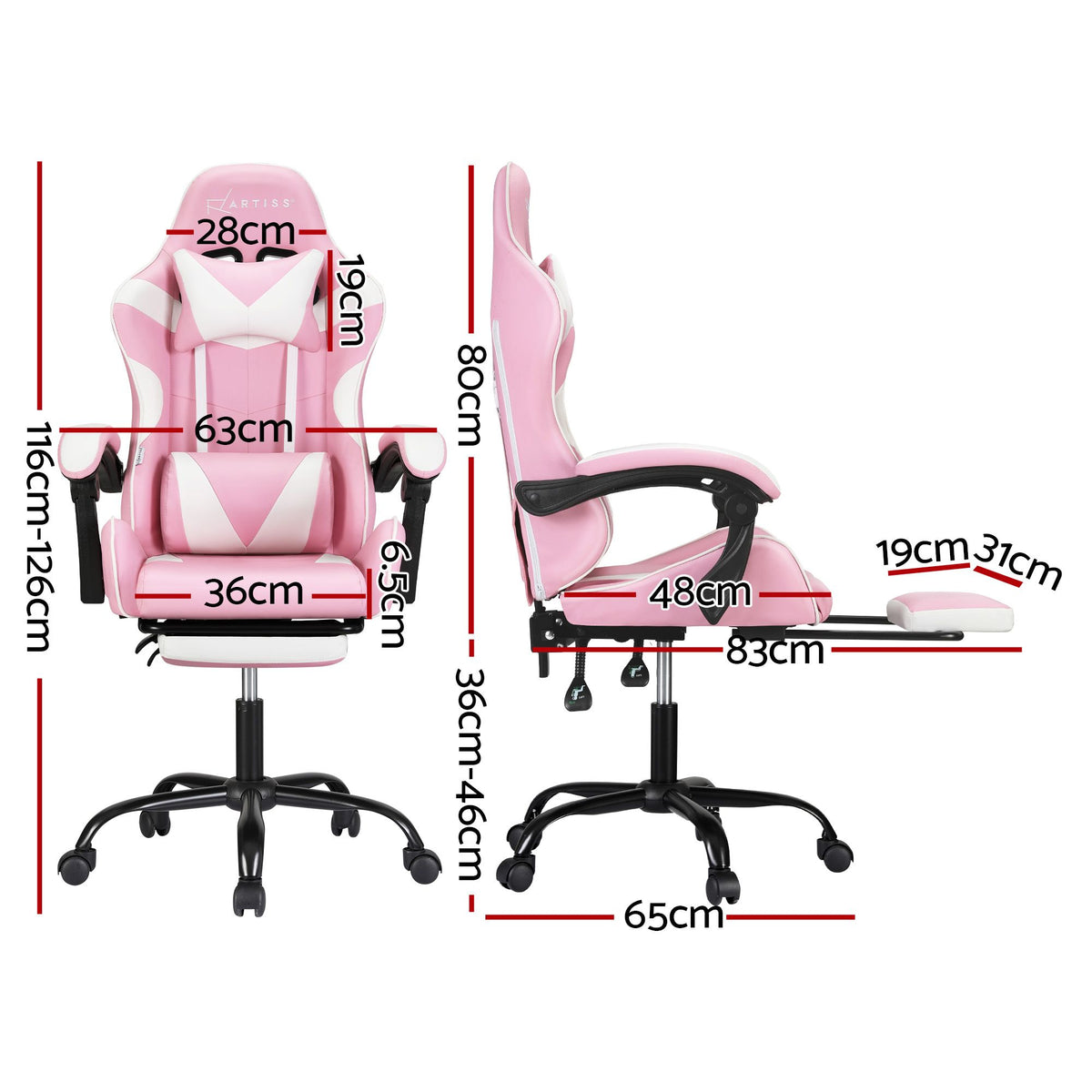 Artiss 2 Point Massage Gaming Office Chair Pink