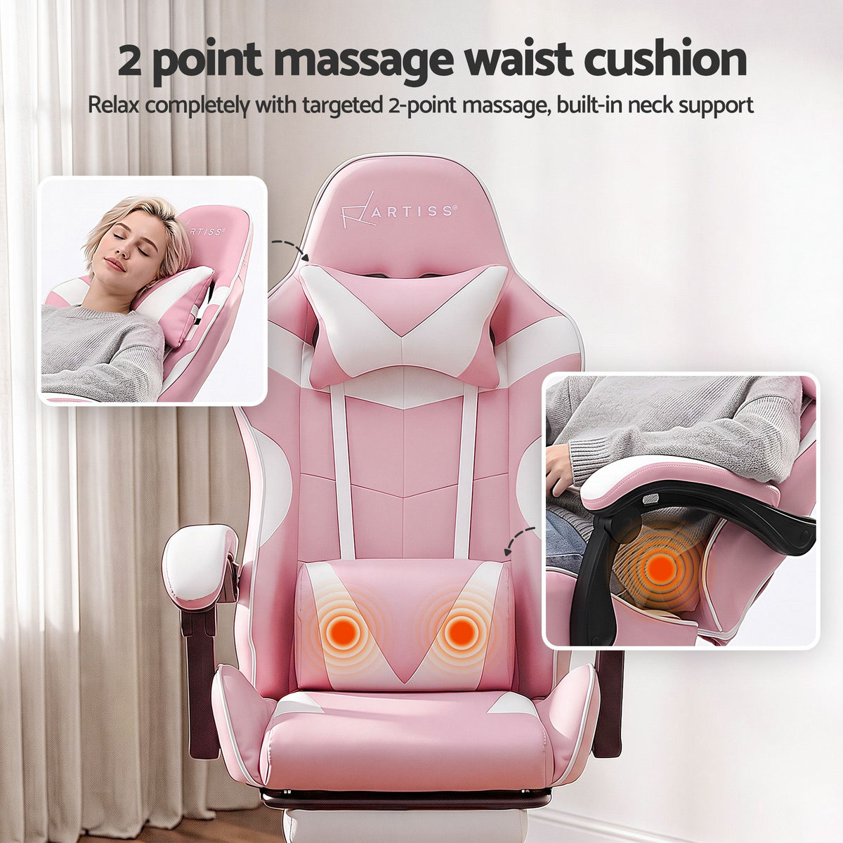 Artiss 2 Point Massage Gaming Office Chair Pink