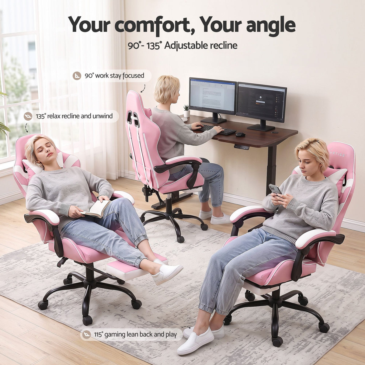 Artiss 2 Point Massage Gaming Office Chair Pink