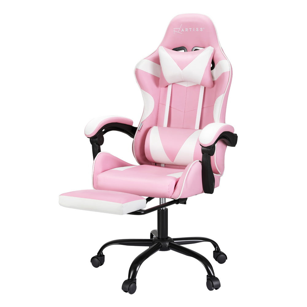 Artiss Pink Massage Gaming Office Chair Footrest