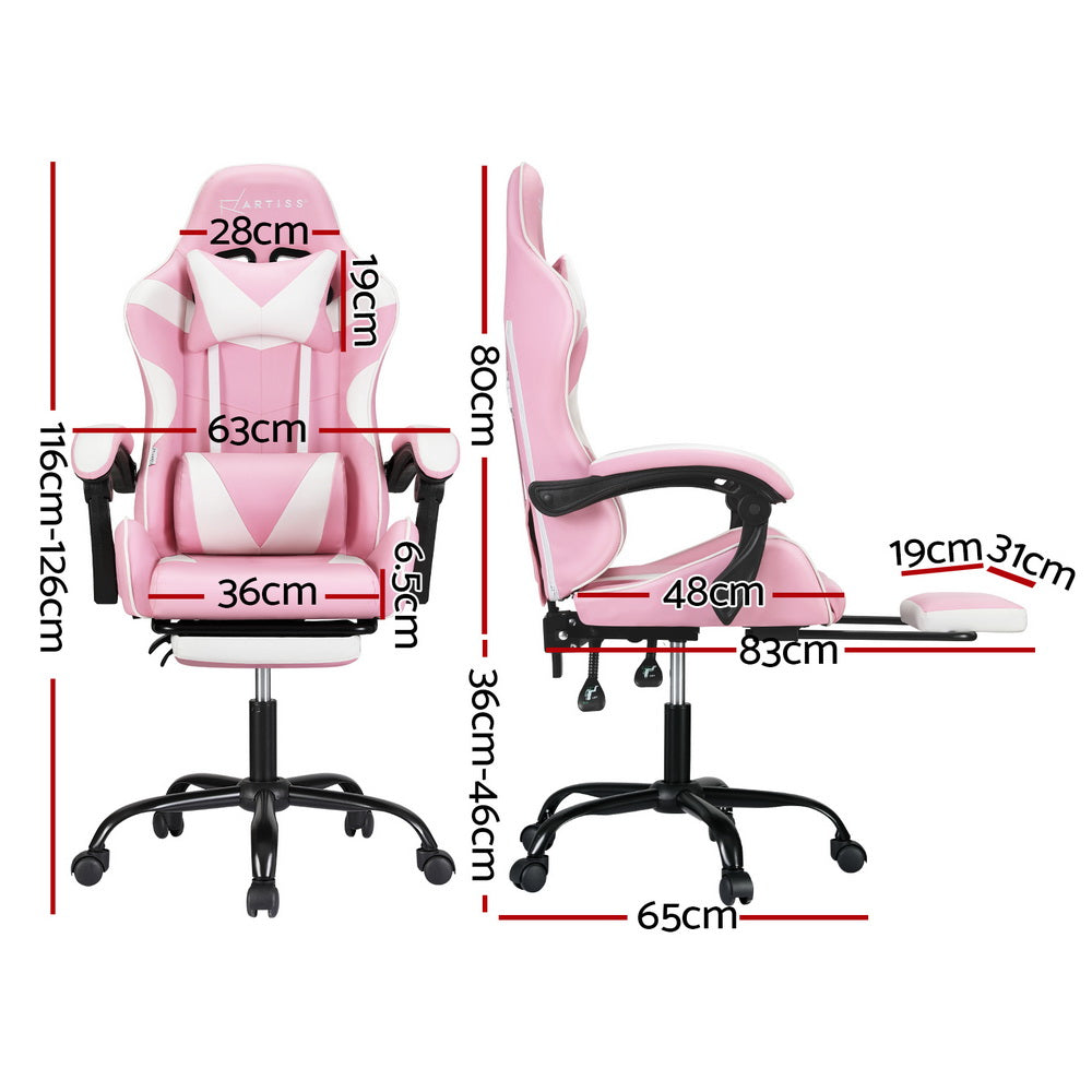 Artiss Pink Massage Gaming Office Chair Footrest