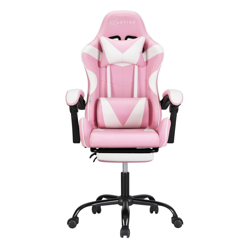 Artiss Pink Massage Gaming Office Chair Footrest