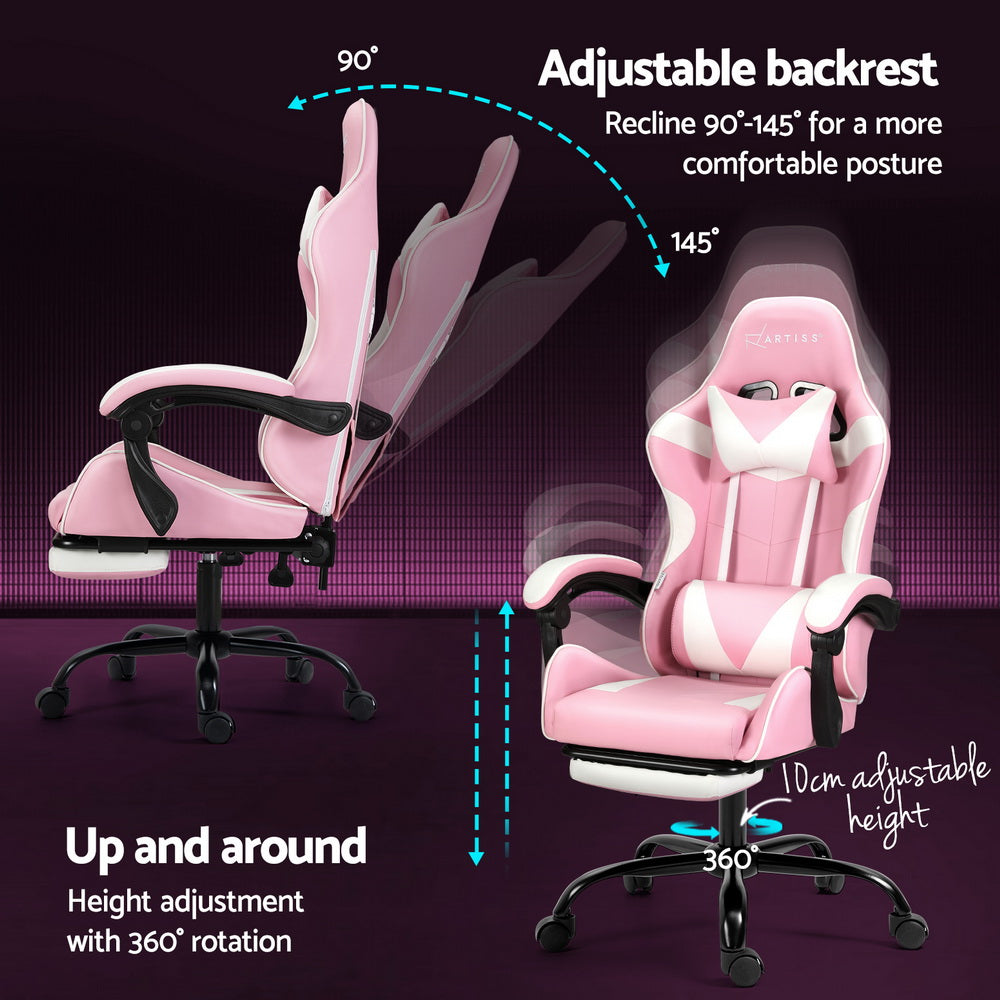 Artiss Pink Massage Gaming Office Chair Footrest