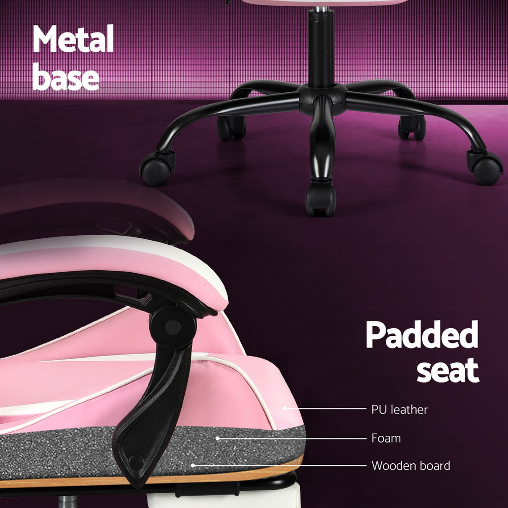 Artiss Pink Massage Gaming Office Chair Footrest