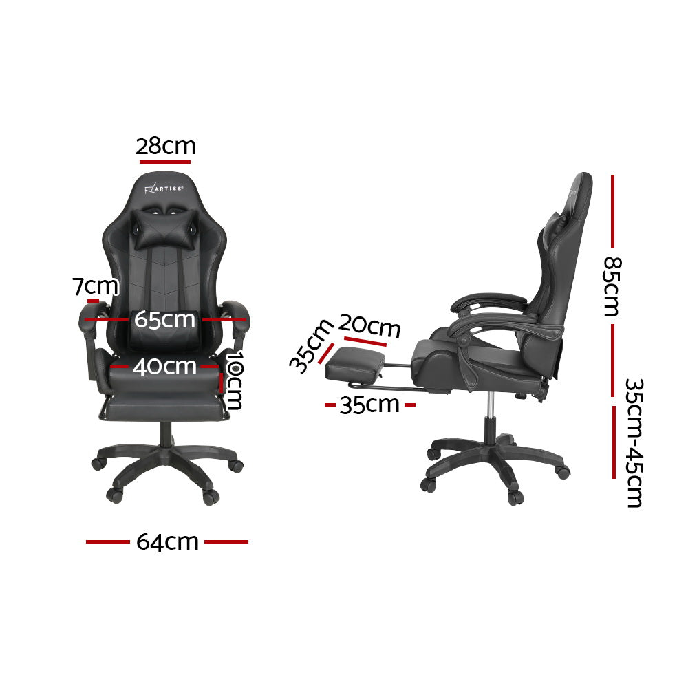 Artiss Black Gaming Office Chair Massage 7 LED Footrest