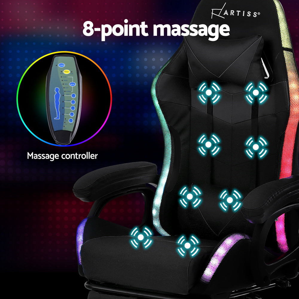 Artiss Gaming Office Chair with Massage and RGB LED Black