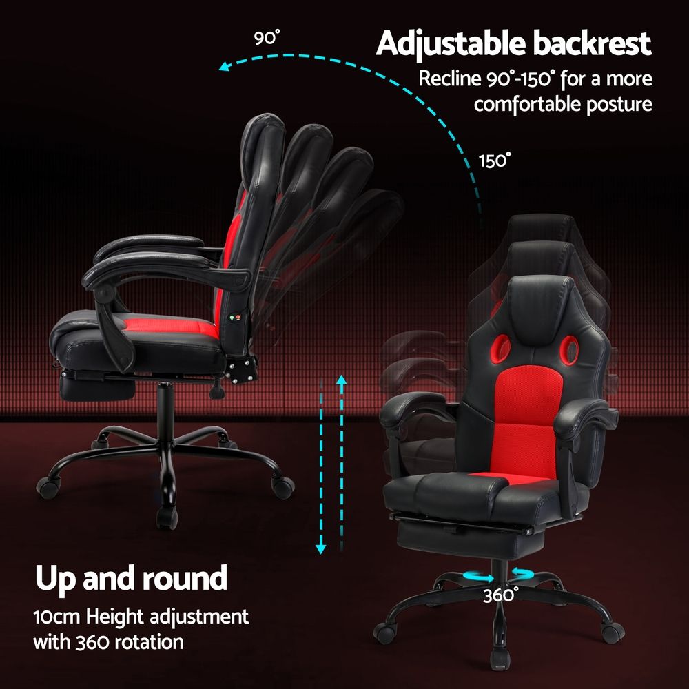 Khir 2 Point Massage Gaming Office Chair PU Leather Red