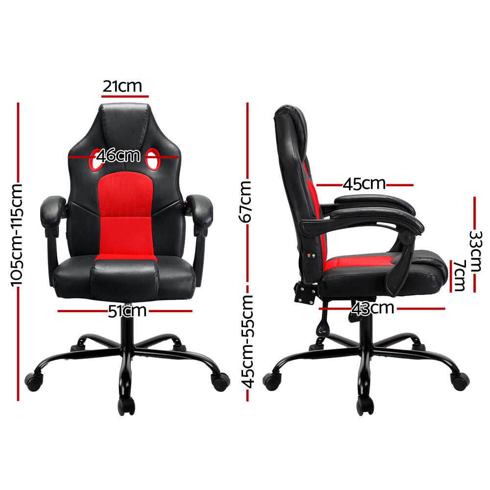 Khir Gaming Office Chair 2-Point Massage PU Leather Red