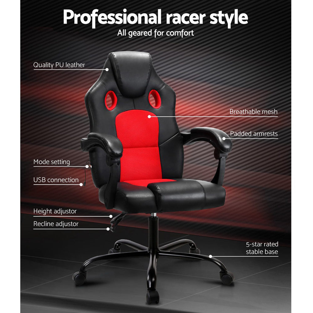 Khir Gaming Office Chair 2-Point Massage PU Leather Red