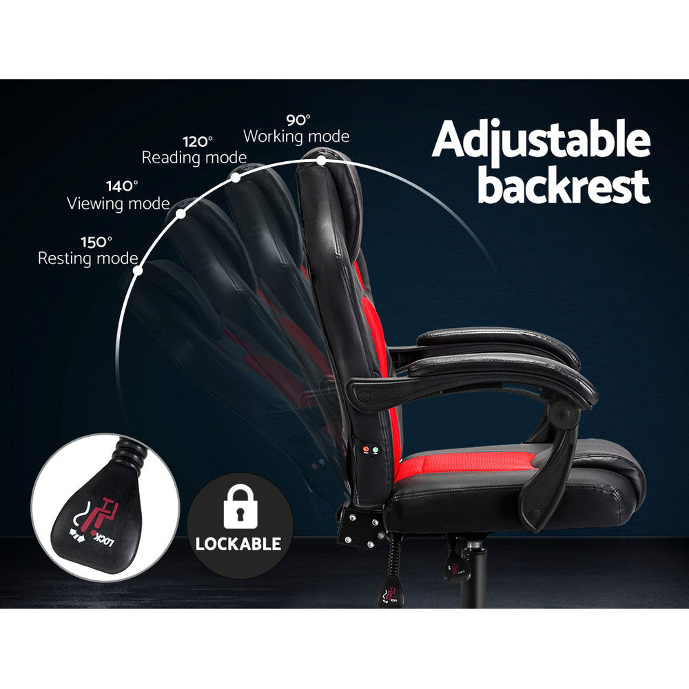 Khir Gaming Office Chair 2-Point Massage PU Leather Red