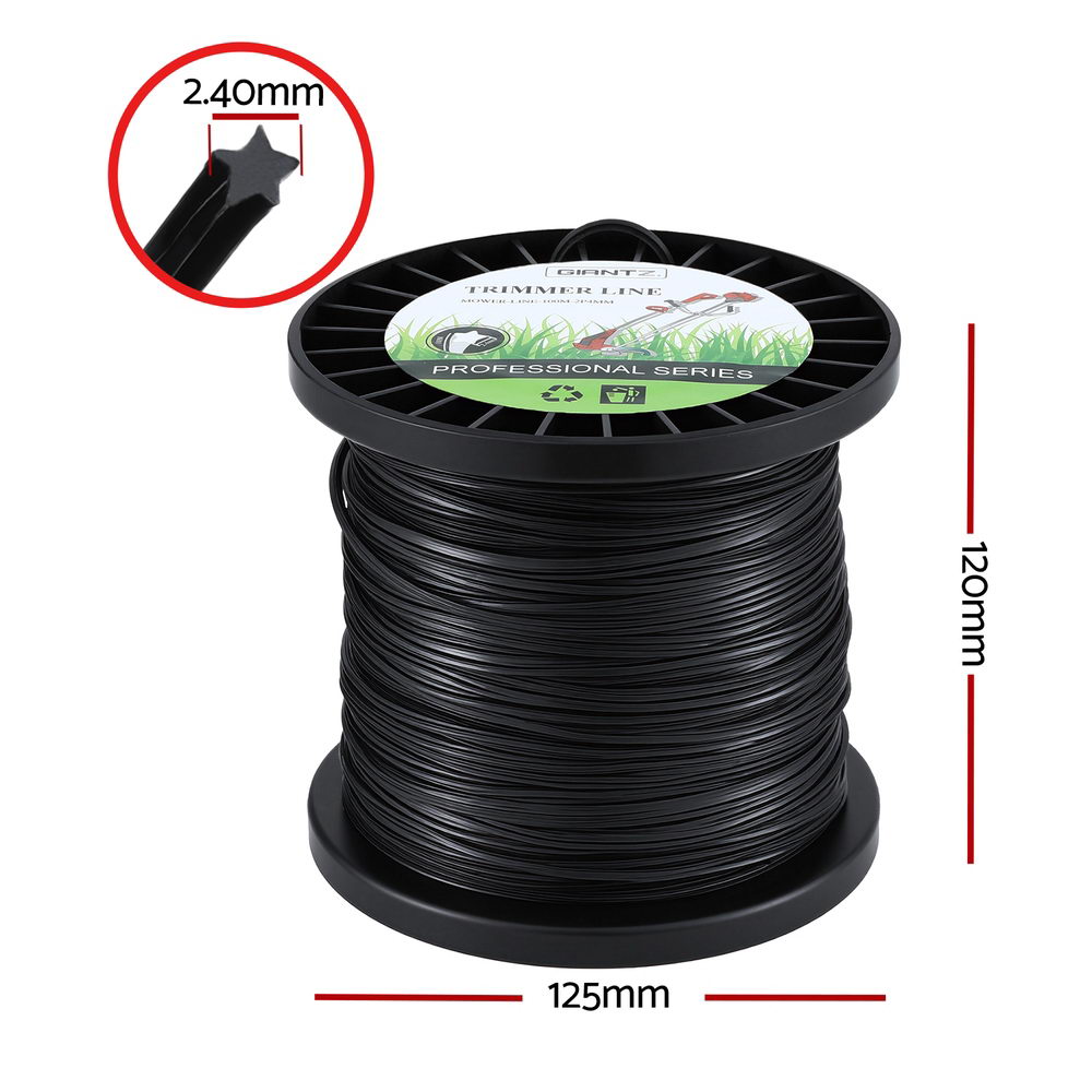 Giantz 100M Trimmer Line 2.4mm Star Nylon Cord Black
