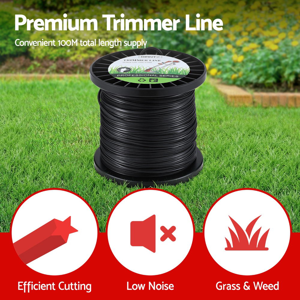 Giantz 100M Trimmer Line 2.4mm Star Nylon Cord Black