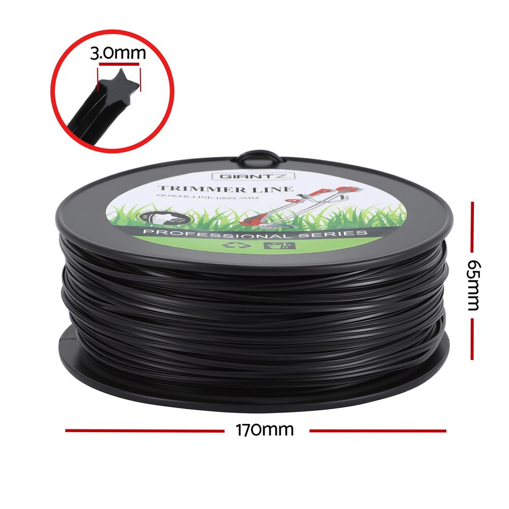 Giantz 100M Trimmer Line 3.0mm Star Nylon Cord Black