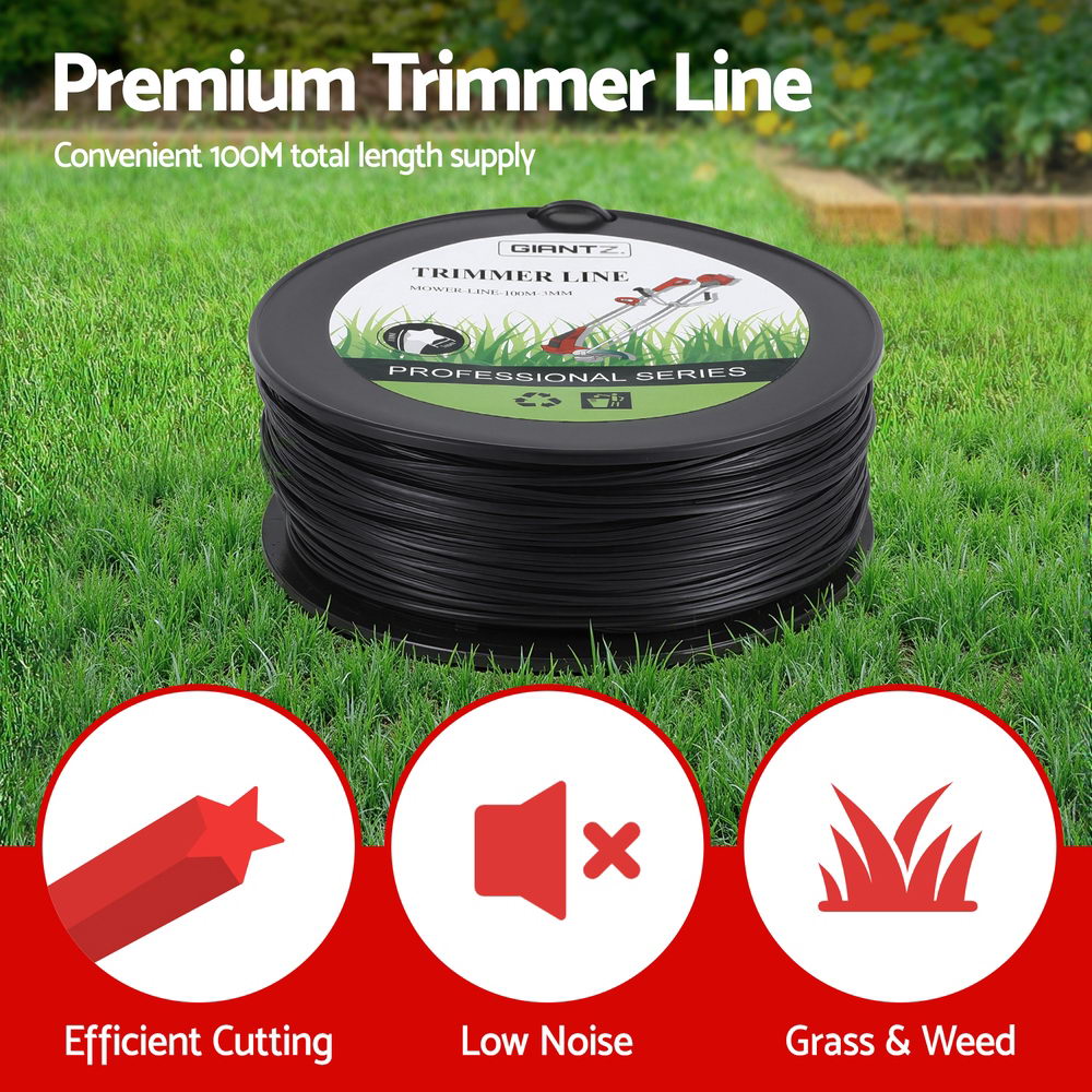 Giantz 100M Trimmer Line 3.0mm Star Nylon Cord Black