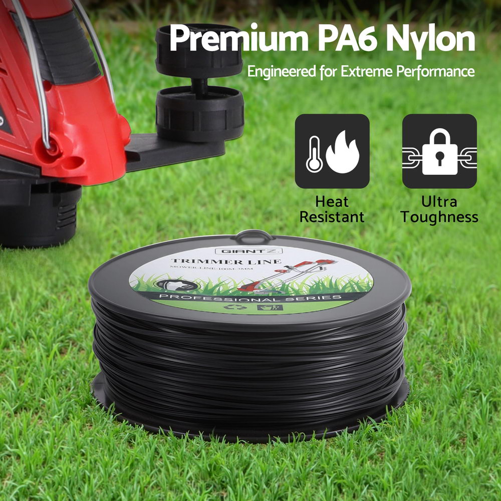 Giantz 100M Trimmer Line 3.0mm Star Nylon Cord Black