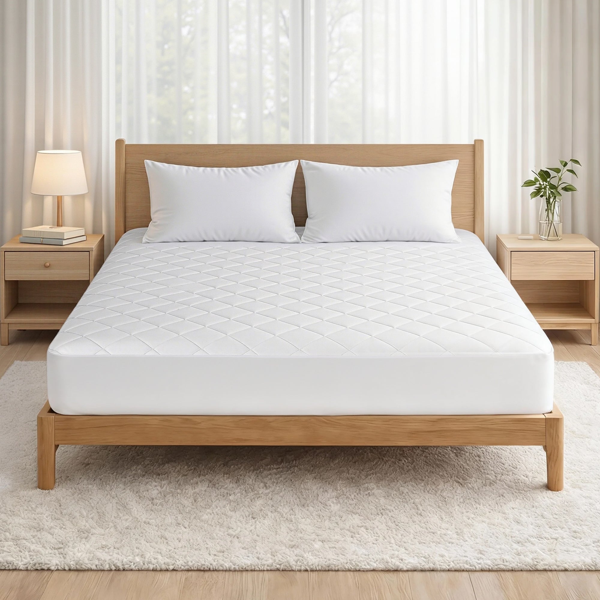 Giselle Waterproof Mattress Protector 100% Cotton Quilted Fitted Cover Double