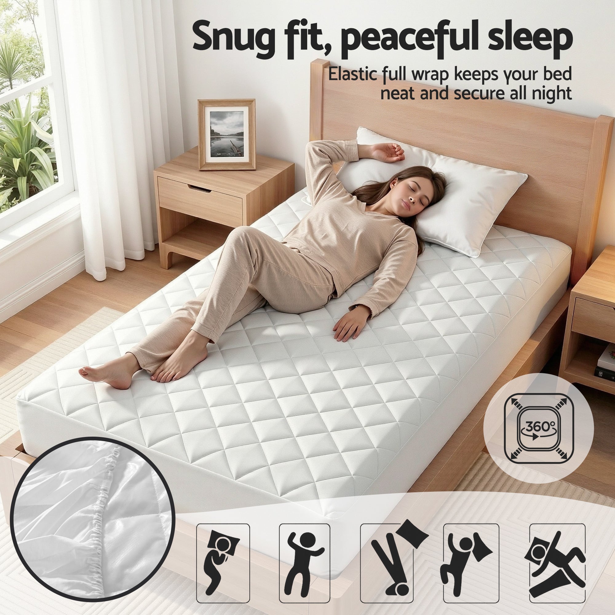 Giselle Waterproof Mattress Protector 100% Cotton Quilted Fitted Cover King Single