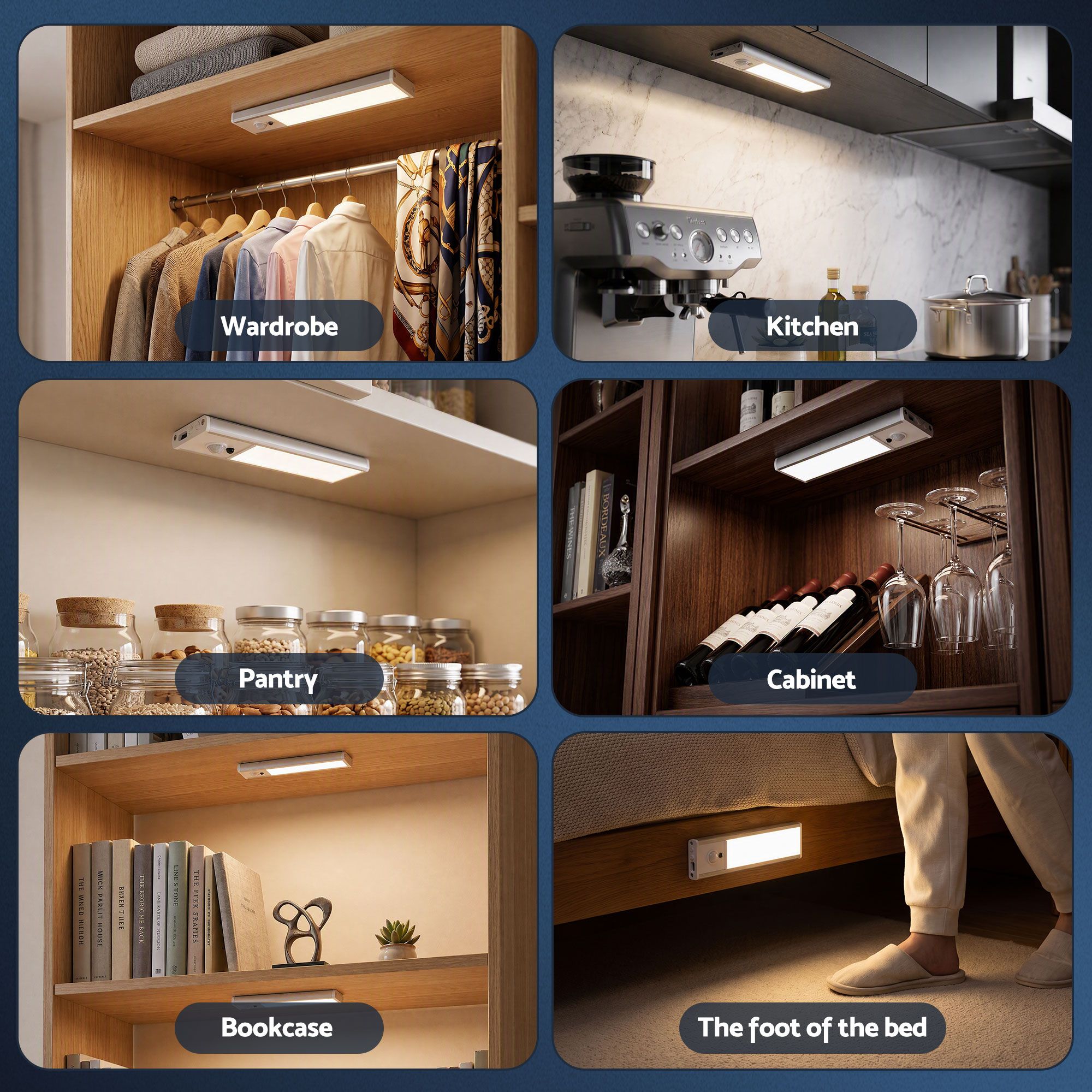 Artiss 4-Pack Motion Sensor Cabinet Lights, 20cm Dimmable LED Closet Light with 5 Colors, Type-C Rechargeable Magnetic Night Light with 5 Colors