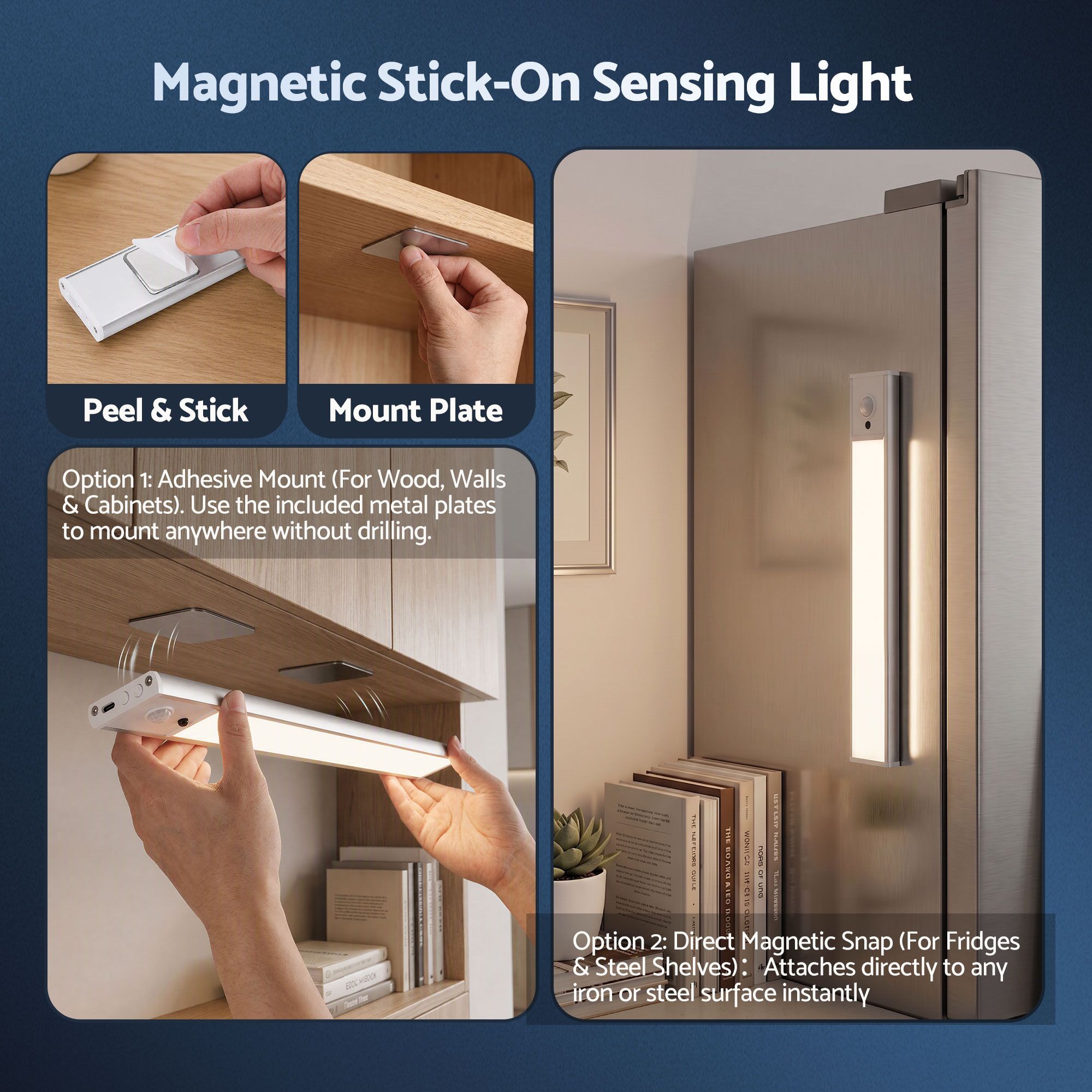 Artiss 4-Pack Motion Sensor Cabinet Lights, 20cm Dimmable LED Closet Light with 5 Colors, Type-C Rechargeable Magnetic Night Light with 5 Colors