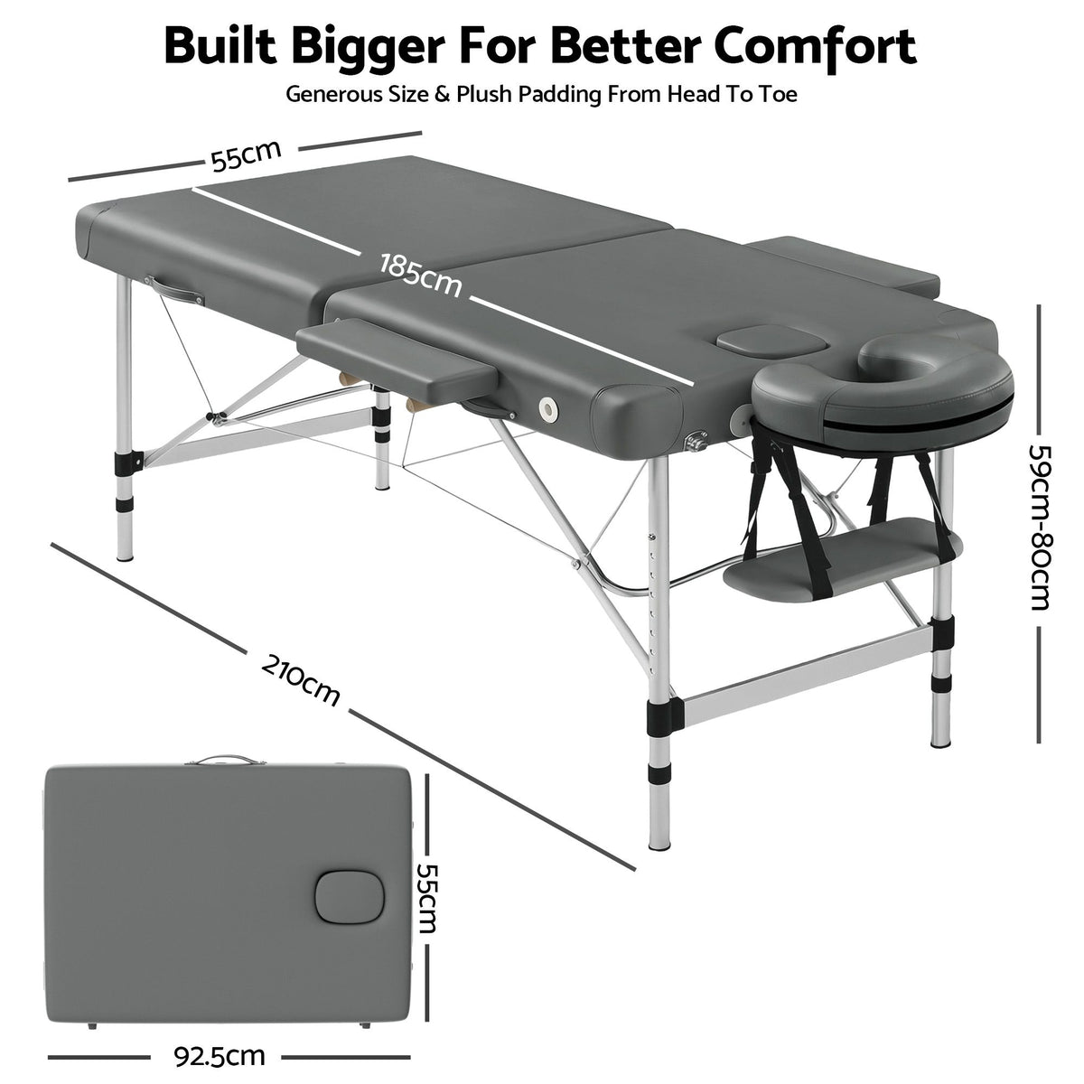 Zenses Portable Massage Table 55cm 2 Fold Aluminium Grey