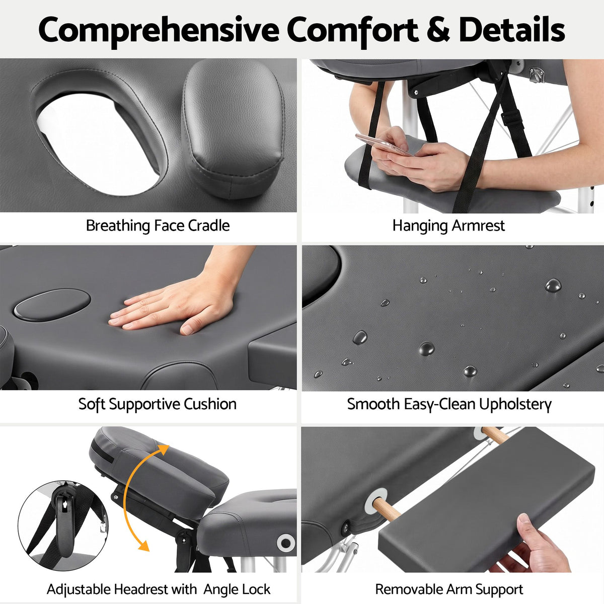 Zenses Portable Massage Table 55cm 2 Fold Aluminium Grey