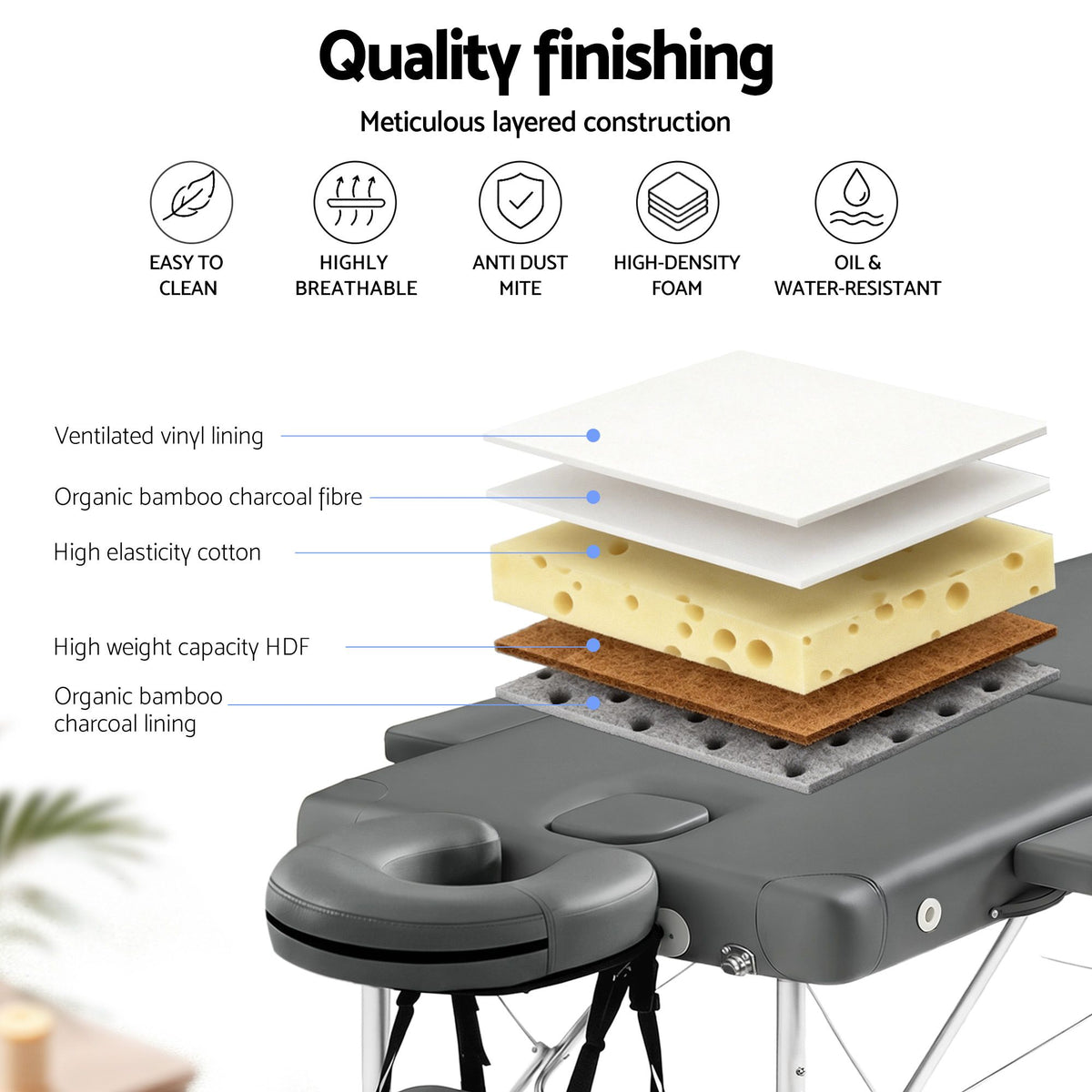 Zenses Portable Massage Table 55cm 2 Fold Aluminium Grey