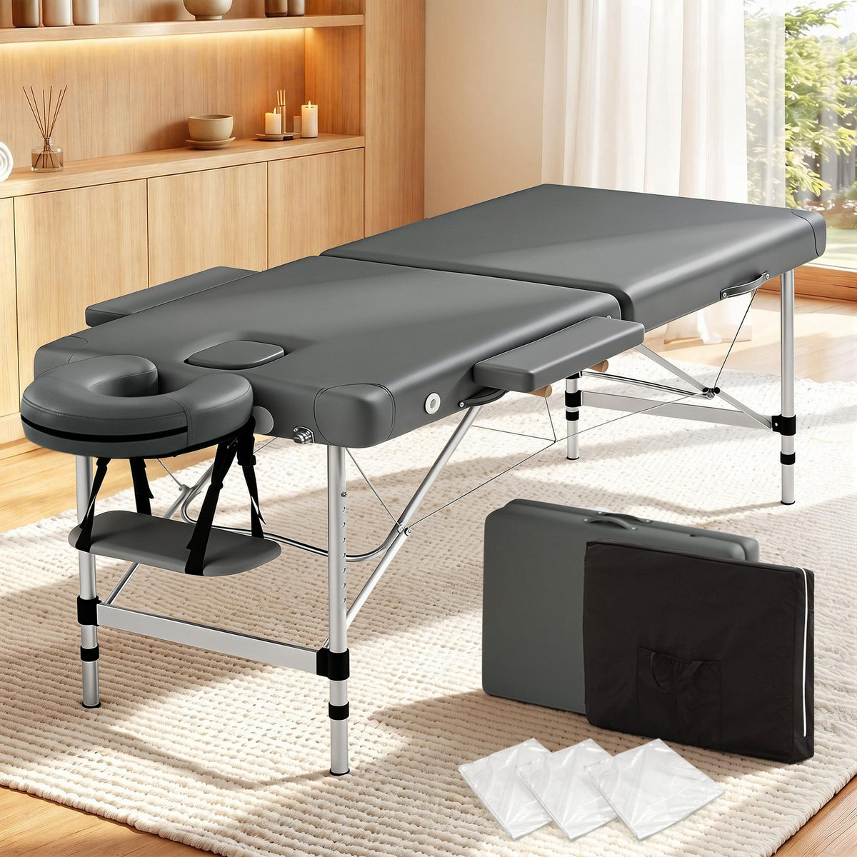 Zenses Portable Massage Table 55cm 2 Fold Aluminium Grey