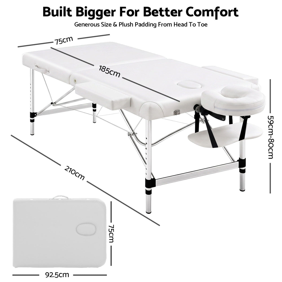 Zenses Aluminium Massage Table 75cm 2 Fold Beauty Bed White