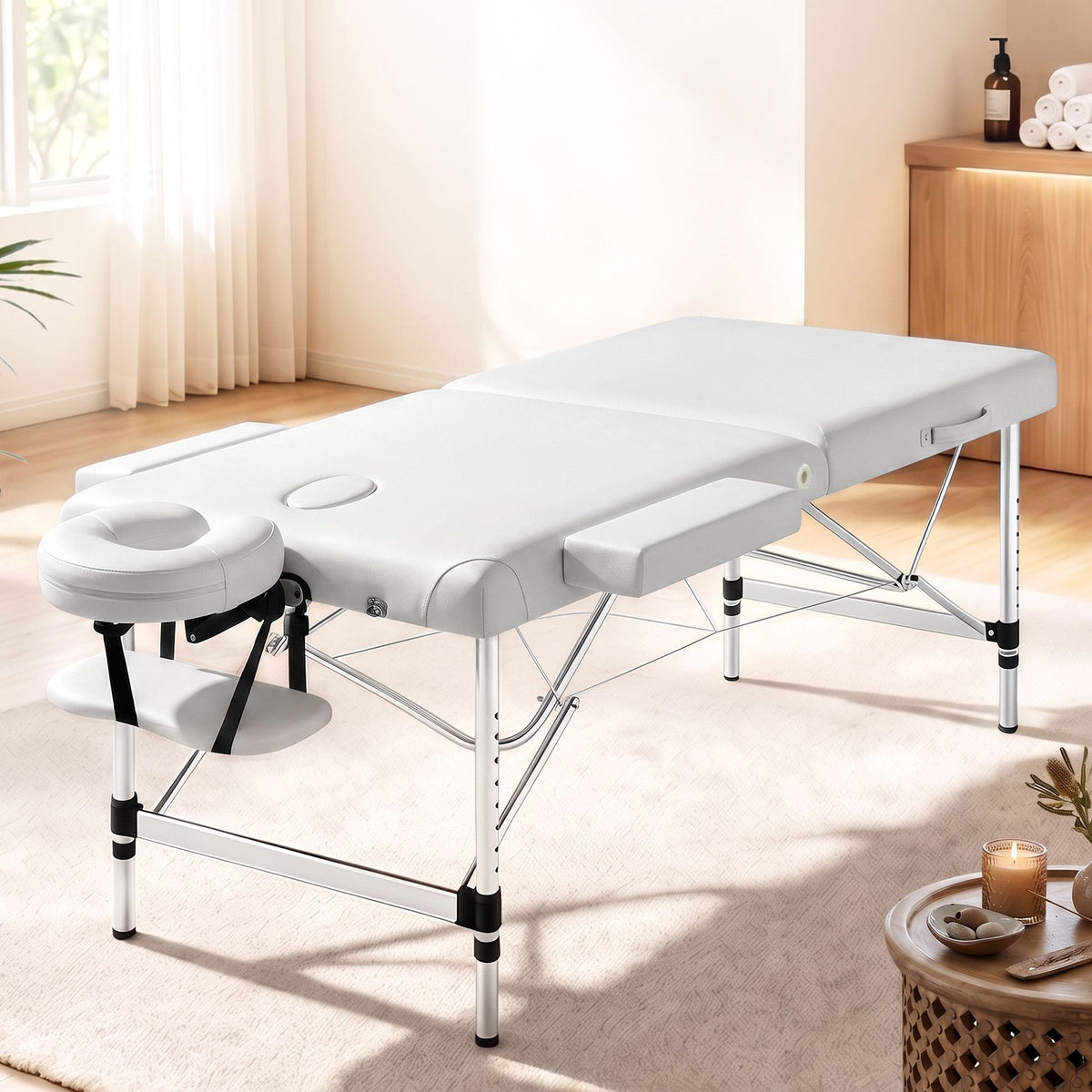 Zenses Aluminium Massage Table 75cm 2 Fold Beauty Bed White