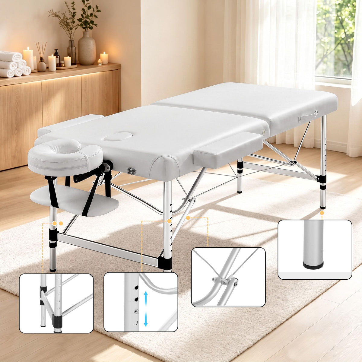Zenses Aluminium Massage Table 75cm 2 Fold Beauty Bed White
