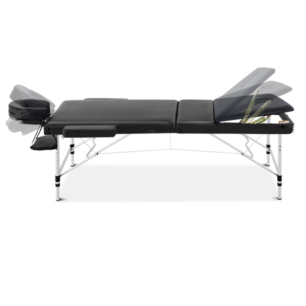 Zenses 60cm Portable Massage Table 3 Fold Aluminium Black