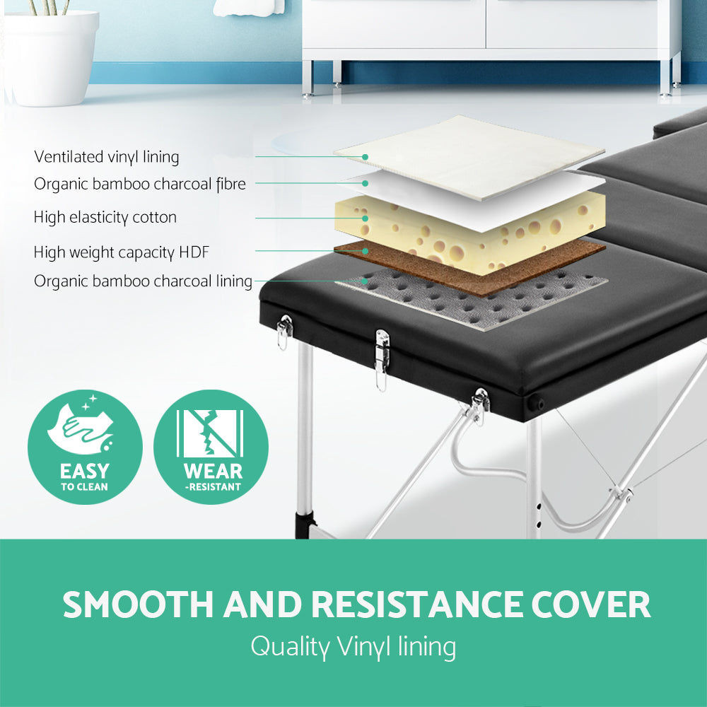 Zenses 60cm Portable Massage Table 3 Fold Aluminium Black