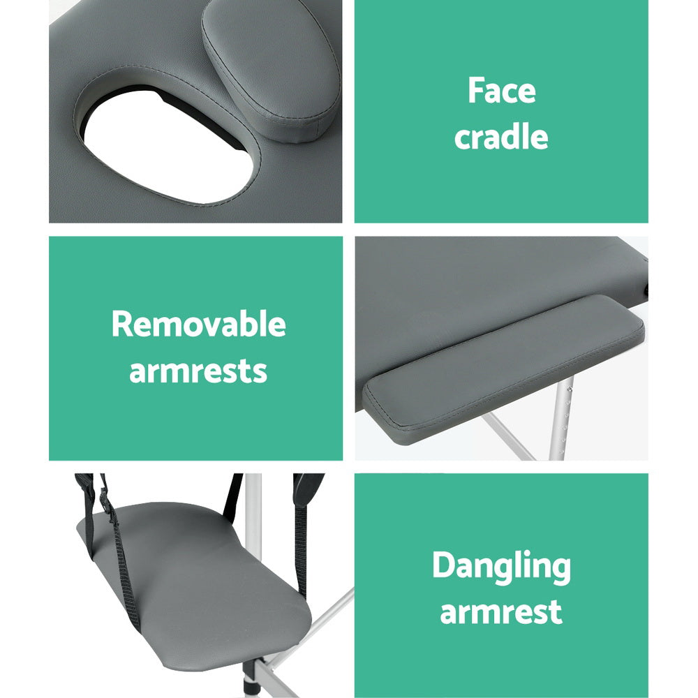 Zenses 75cm Portable Massage Table 3 Fold Aluminium Grey