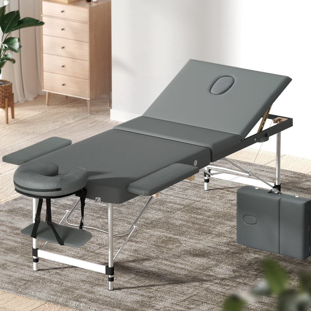 Zenses 75cm Portable Massage Table 3 Fold Aluminium Grey