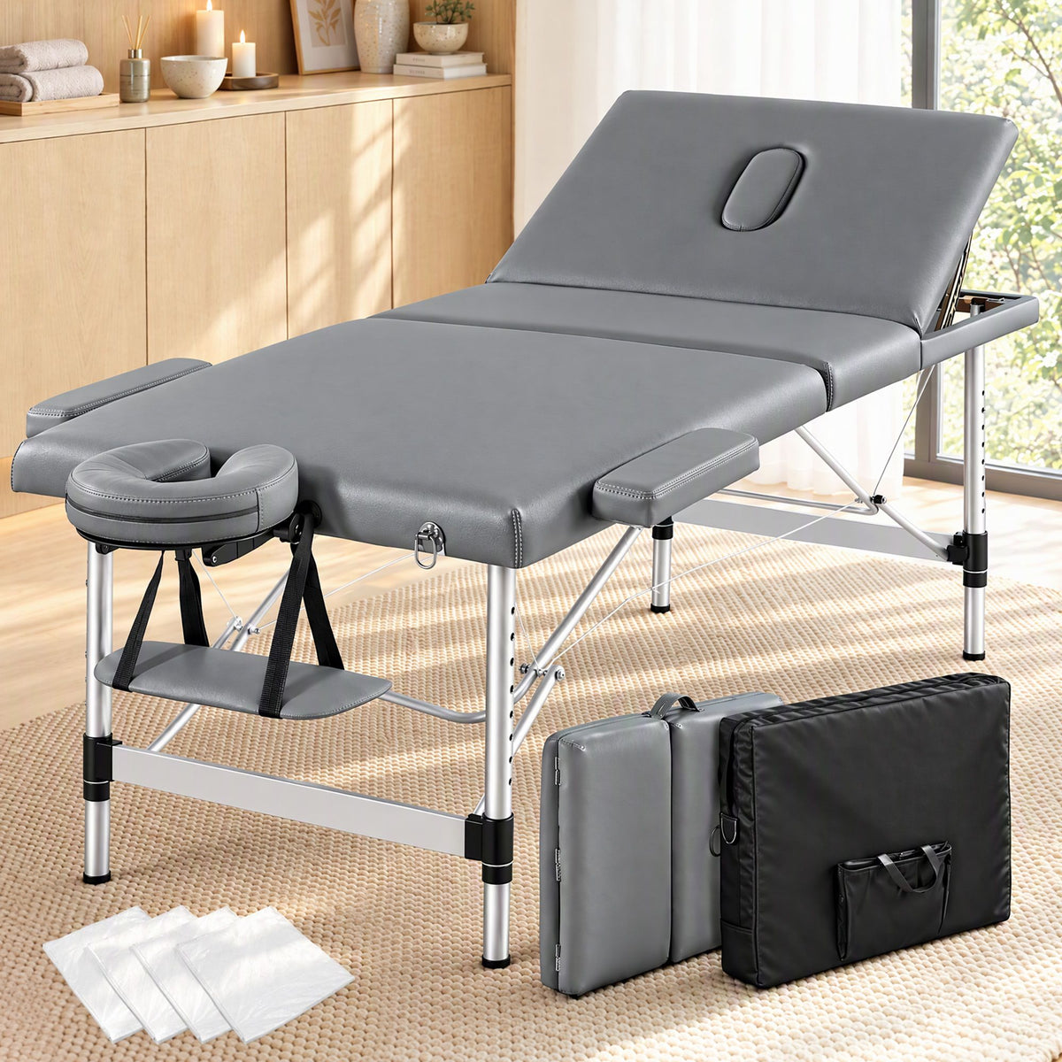 Zenses 3-Fold Aluminium Portable Massage Table 80cm Grey