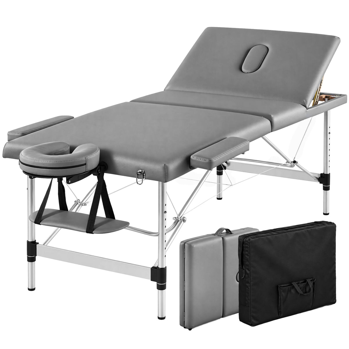 Zenses 3-Fold Aluminium Portable Massage Table 80cm Grey