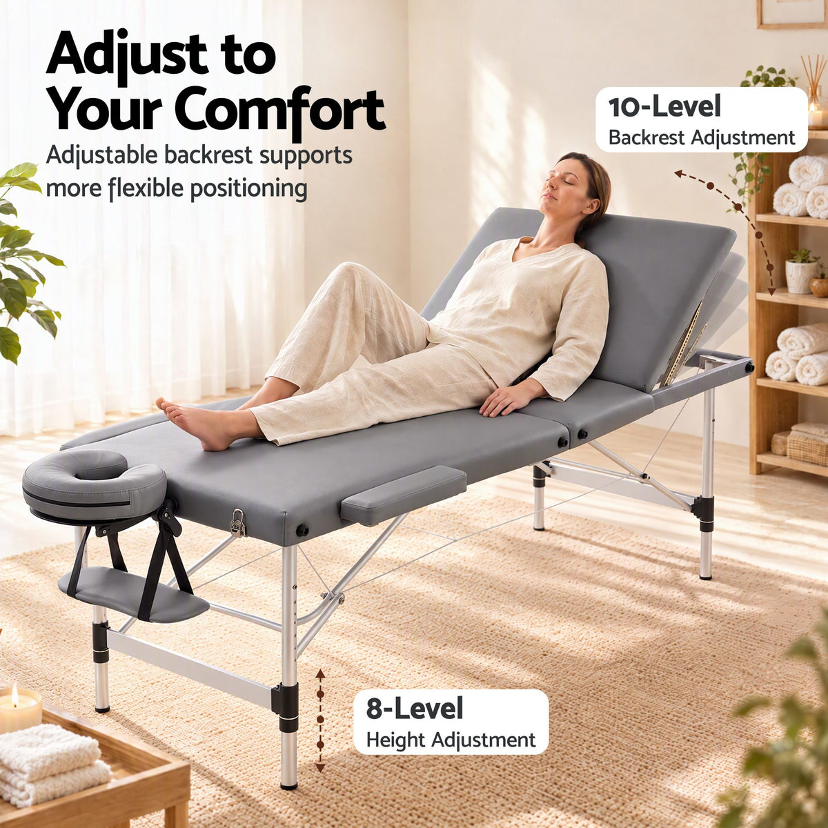 Zenses 3-Fold Aluminium Portable Massage Table 80cm Grey