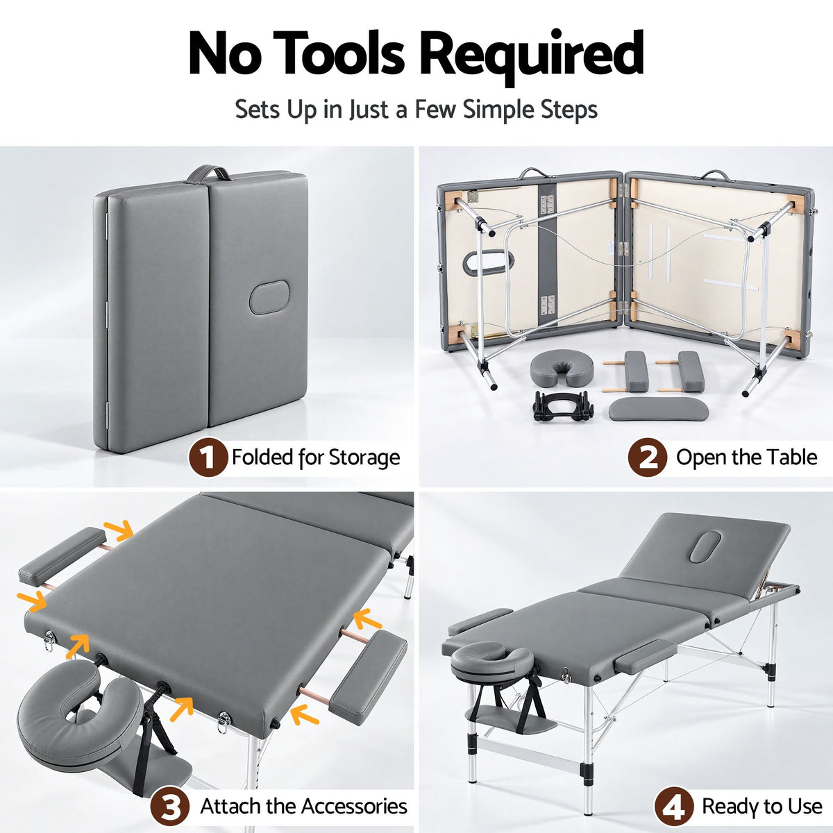 Zenses 3-Fold Aluminium Portable Massage Table 80cm Grey