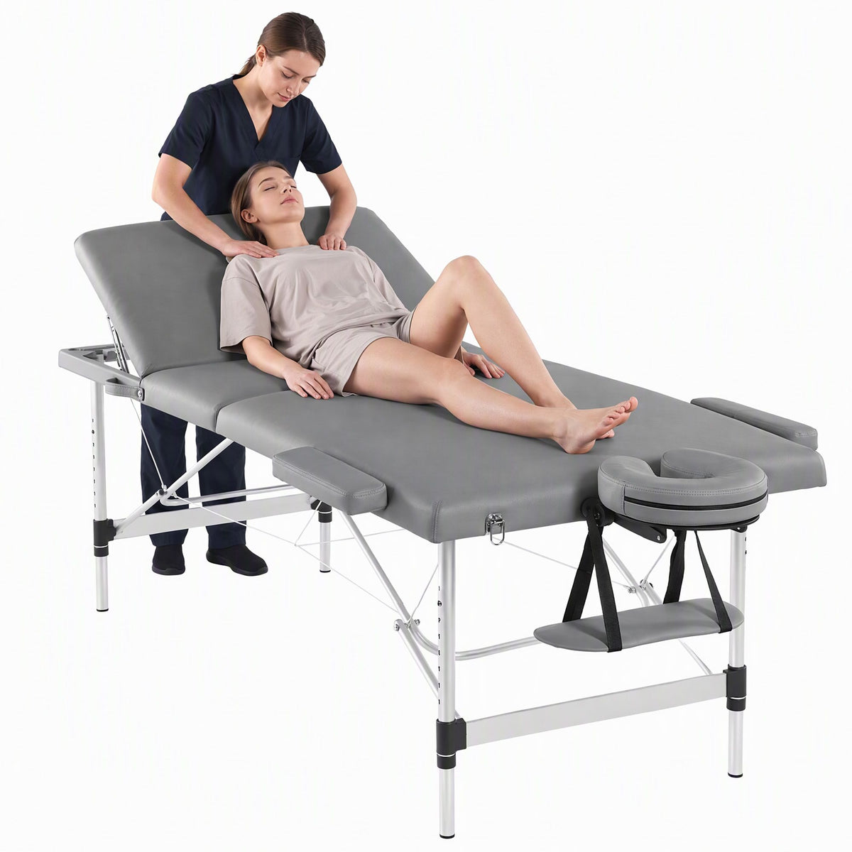 Zenses 3-Fold Aluminium Portable Massage Table 80cm Grey