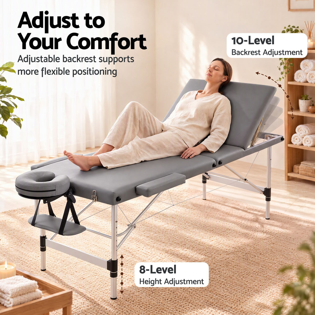 Zenses 3-Fold Portable Massage Table 75cm Grey